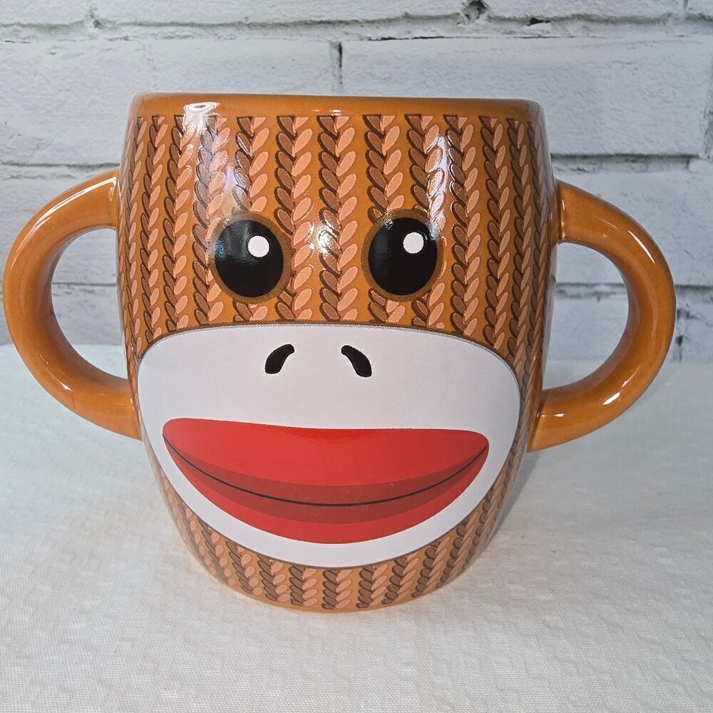 SOCK MONKEY DOUBLE HANDLED MUG BY GALERIE EUC NOSTALGIC VIBE